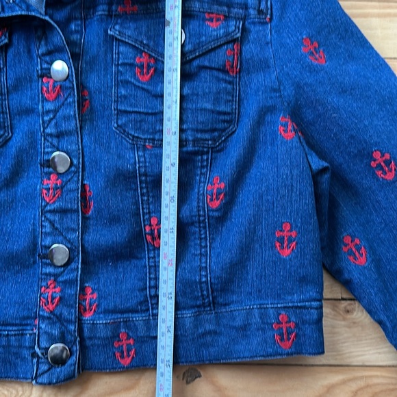 Forever 21 Jean Jacket Youth Girls Size Large Premium Denim with Anchors - Picture 11 of 12